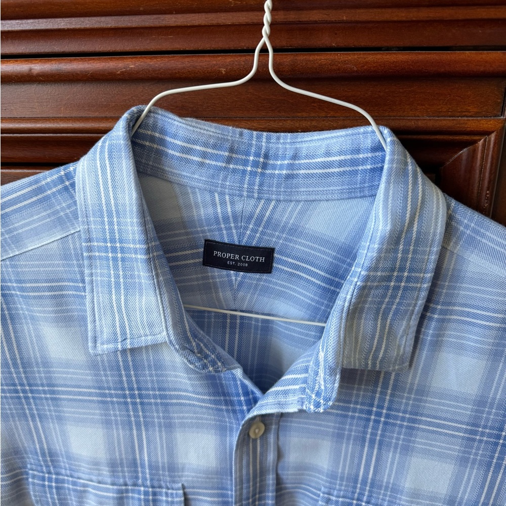 Proper Cloth, Ultra-Soft Cotton, Light Blue Plaid Men's Shirt. Tall.